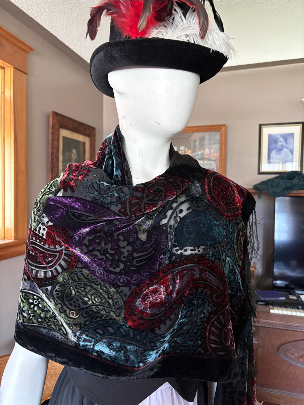 Burn out velvet, jewel, toned scarf